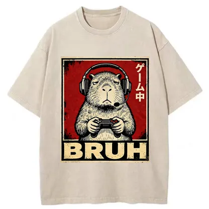 Tokyo-Lion Funny Capybara Playing Games Washed T-Shirt