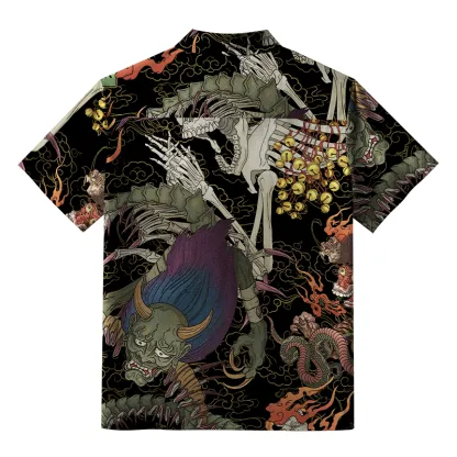 Tokyo-Lion Japanese Yokai And Skeletons Aloha Hawaiian Shirt