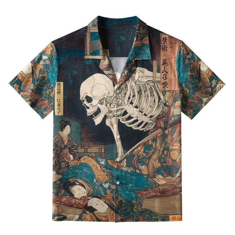 Tokyo-Lion Ukiyoe Skeleton Yokai Aloha Hawaiian Shirt