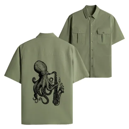 Tokyo-Lion Octopus Playing Saxophone Work Shirt