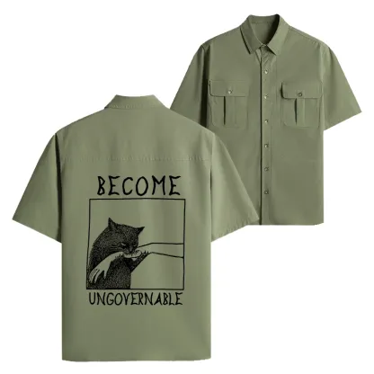 Tokyo-Lion Cat Biting Arm Work Shirt-Tokyo-Lion