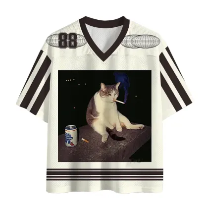 TokyoLion Cigarette Kitten Funny Smoking Cat Meme Mesh Jersey