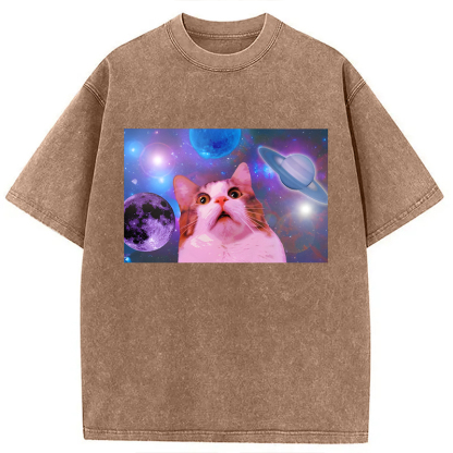Tokyolion Funny Cat In Space Washed T-Shirt