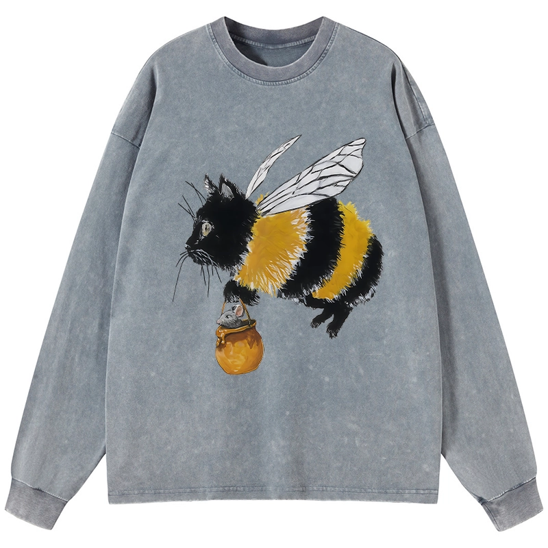 Tokyo-Lion Catbee Funny Washed Long Sleeve T-Shirt