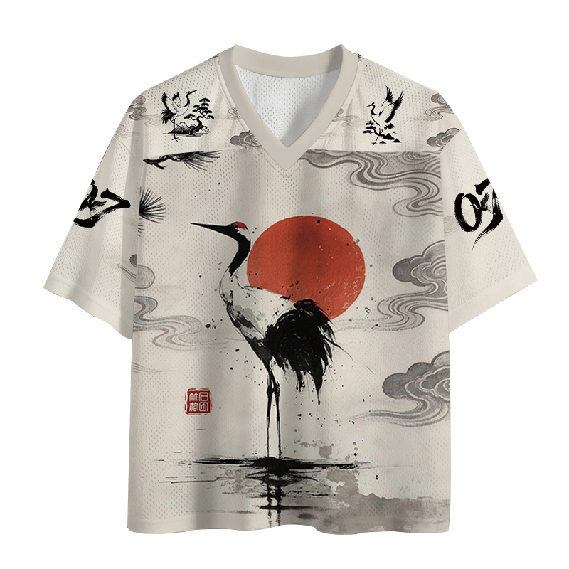 Tokyolion Retro Japanese Red-crowned Crane Mesh Jersey