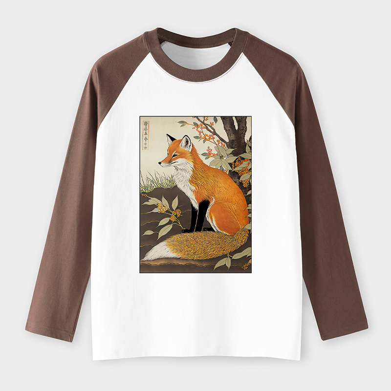 Tokyo-Lion Ukiyo-e Fox Raglan Long Sleeve T-shirt-Tokyo-Lion