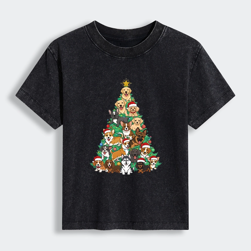 Tokyo-Lion Christmas Tree Dog Funny Women's Washed T-shirt