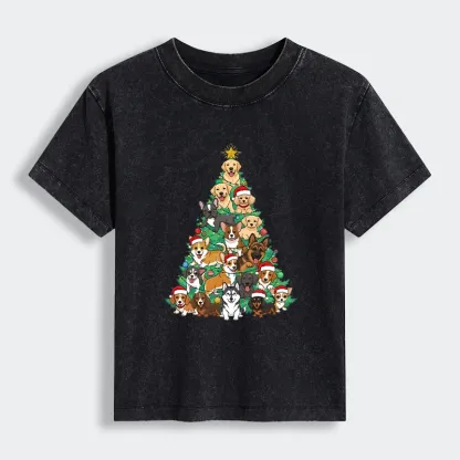 Tokyo-Lion Christmas Tree Dog Funny Women's Washed T-shirt