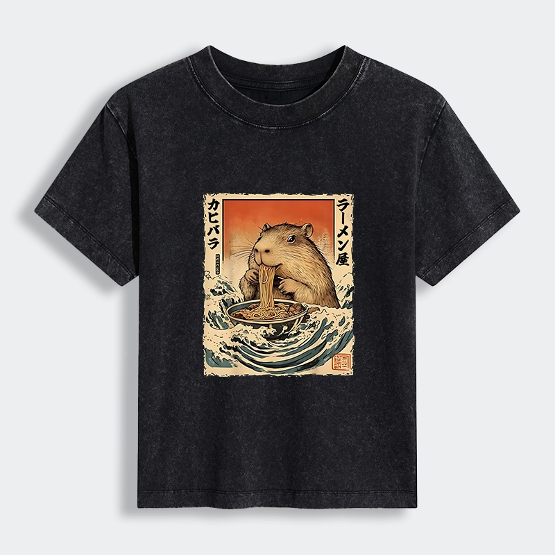 Tokyo-Lion Hamster Eating Ramen Women's Washed T-shirt