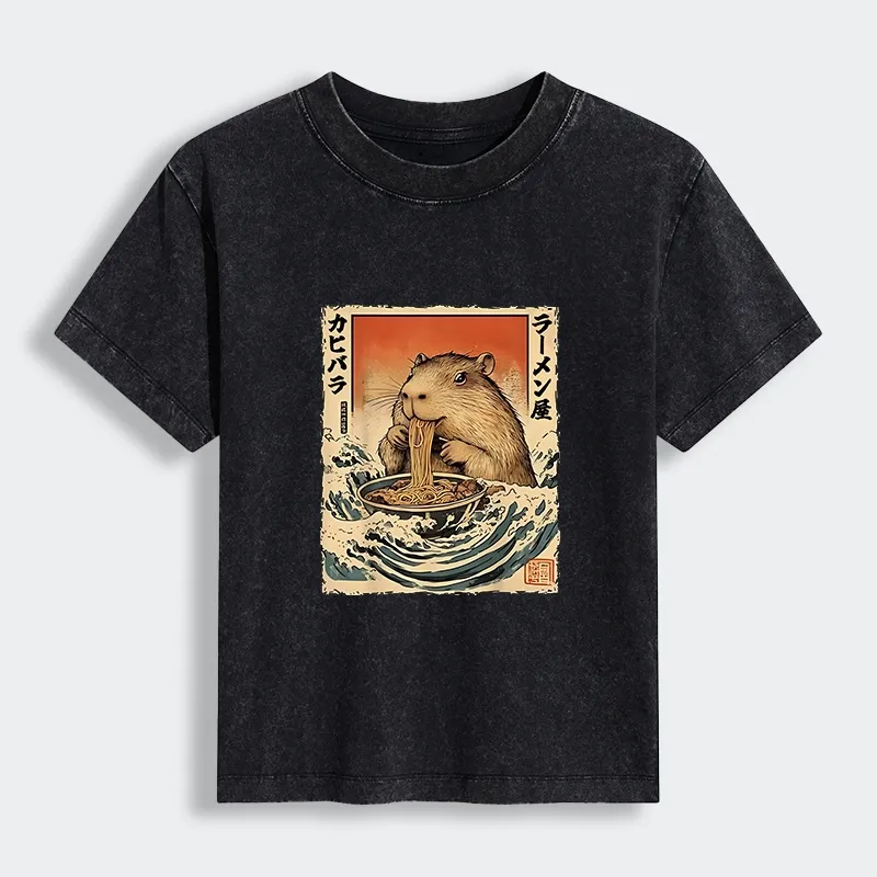 Tokyo-Lion Hamster Eating Ramen Women's Washed T-shirt