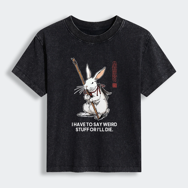 Tokyo-Lion Rabbit Gotta Say Weird Stuff Or Die Women's Washed T-shirt