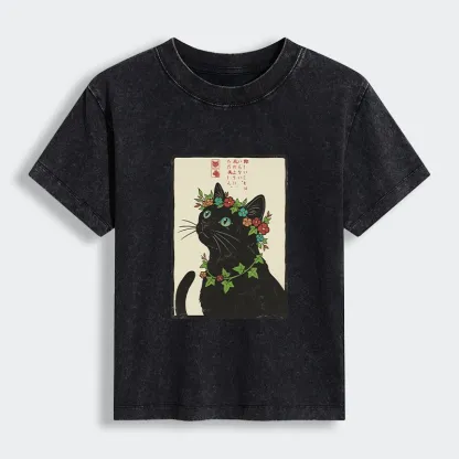 Tokyo-Lion The Flower-Crowned Cat Women's Washed T-shirt
