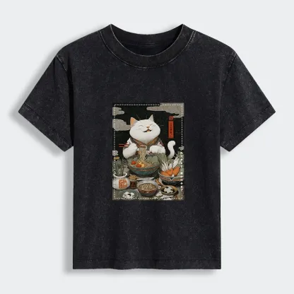 Tokyo-Lion The Ramen-Loving Cat Women's Washed T-shirt