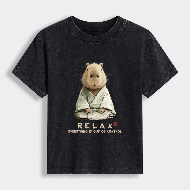 Tokyo-Lion Zen Capybara Relax, it's all chaos Women's Washed T-shirt