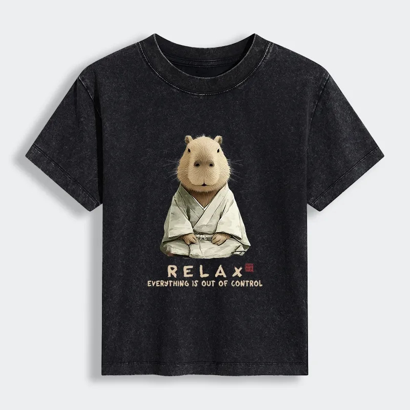 Tokyo-Lion Zen Capybara Relax, it's all chaos Women's Washed T-shirt