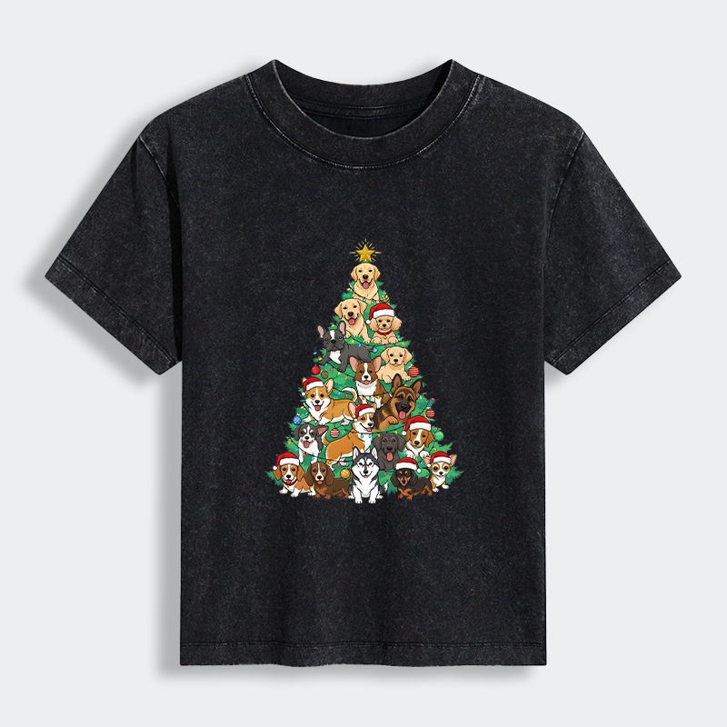 Tokyo-Lion Christmas Tree Dog Funny Women's Washed T-shirt