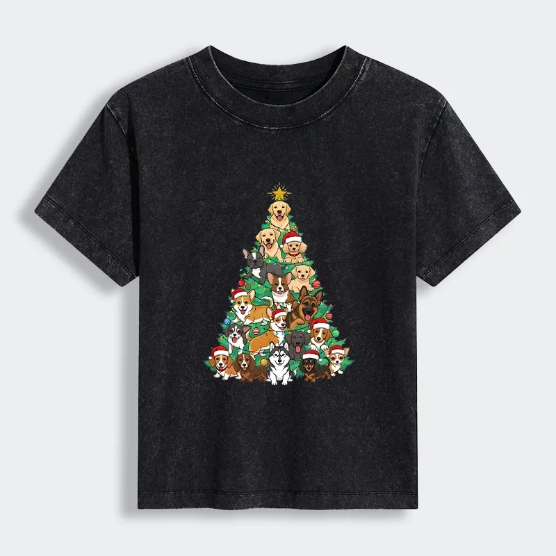 Tokyo-Lion Christmas Tree Dog Funny Women's Washed T-shirt