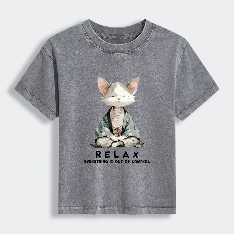 Tokyo-Lion Zen Cat Relaxation，Everything's Out Of Control Women's Washed T-shirt