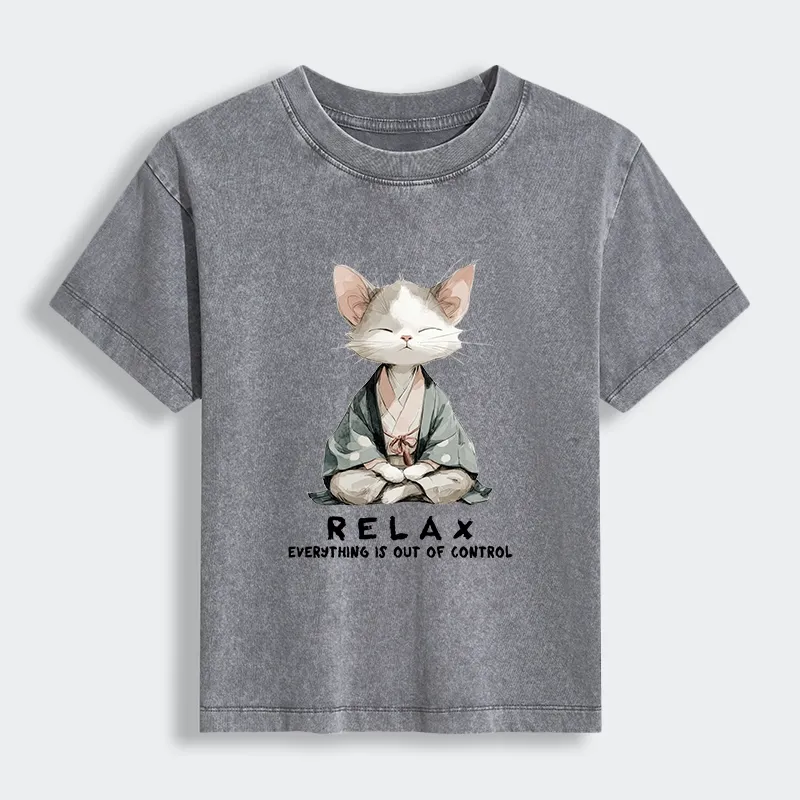 Tokyo-Lion Zen Cat Relaxation，Everything's Out Of Control Women's Washed T-shirt