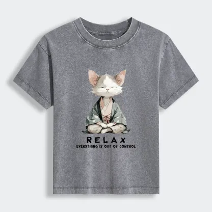Tokyo-Lion Zen Cat Relaxation，Everything's Out Of Control Women's Washed T-shirt