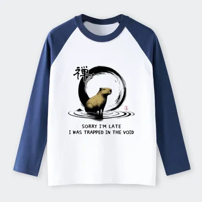 Tokyo-Lion Zen Capybara Was Trapped In The Void Raglan Long Sleeve T-shirt