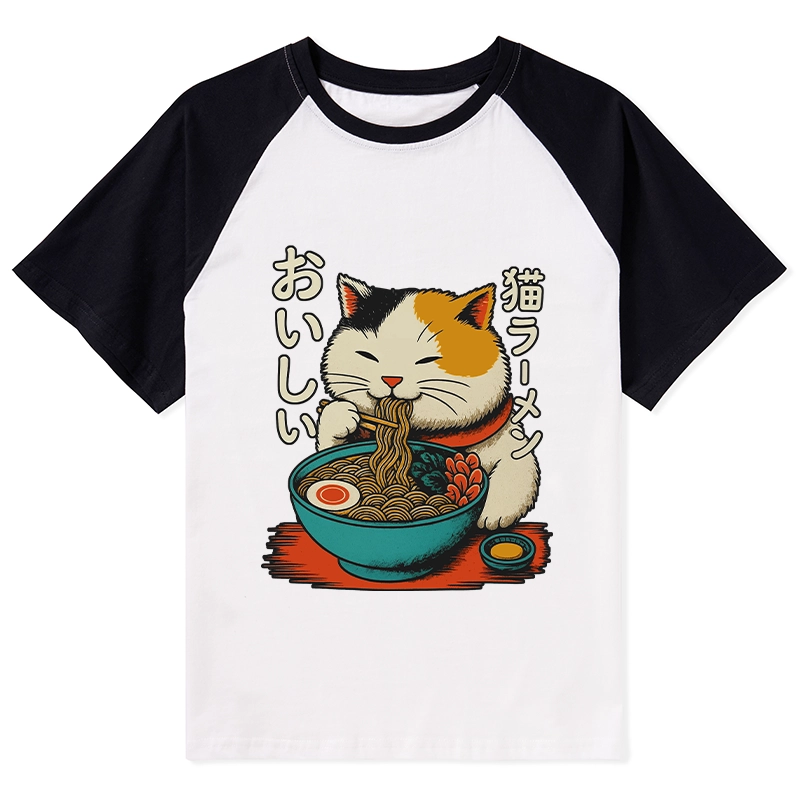 Tokyo-Lion Cute Eat Eating Japanese Ramen Raglan T-shirt-Tokyo-Lion