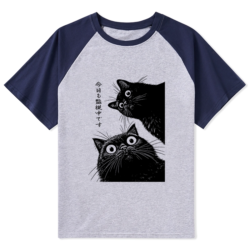 Tokyo-Lion The Cat Is Watching Today Raglan T-shirt-Tokyo-Lion