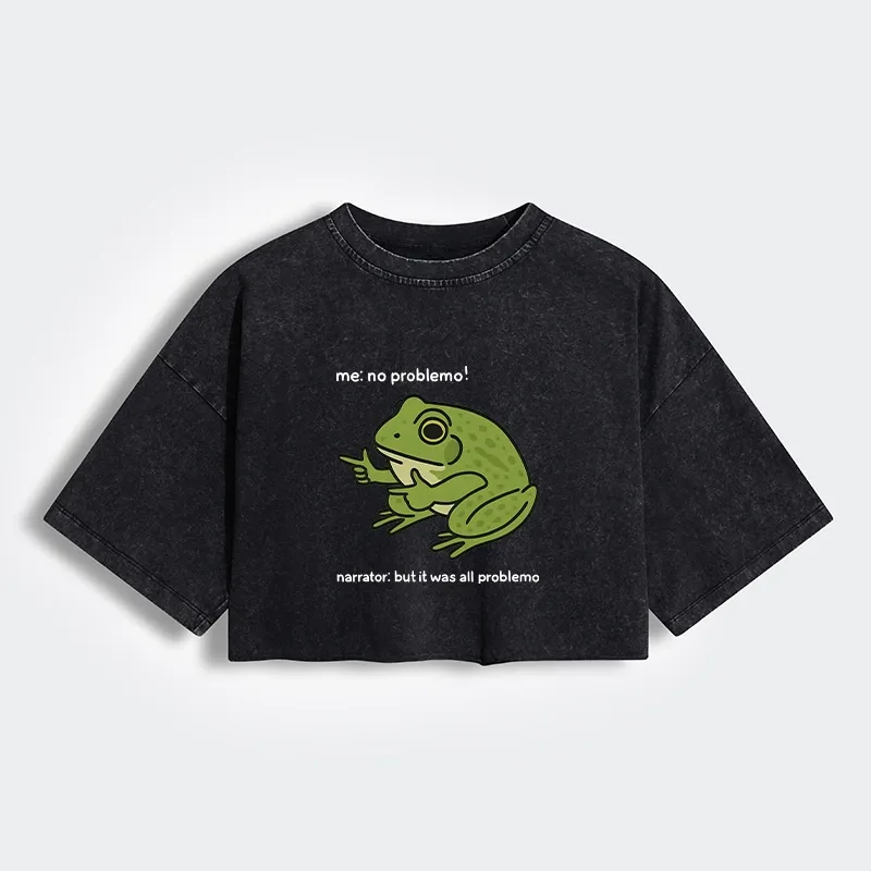 Tokyo-Lion Stupid Frog Meme Women's Washed Crop T-Shirt
