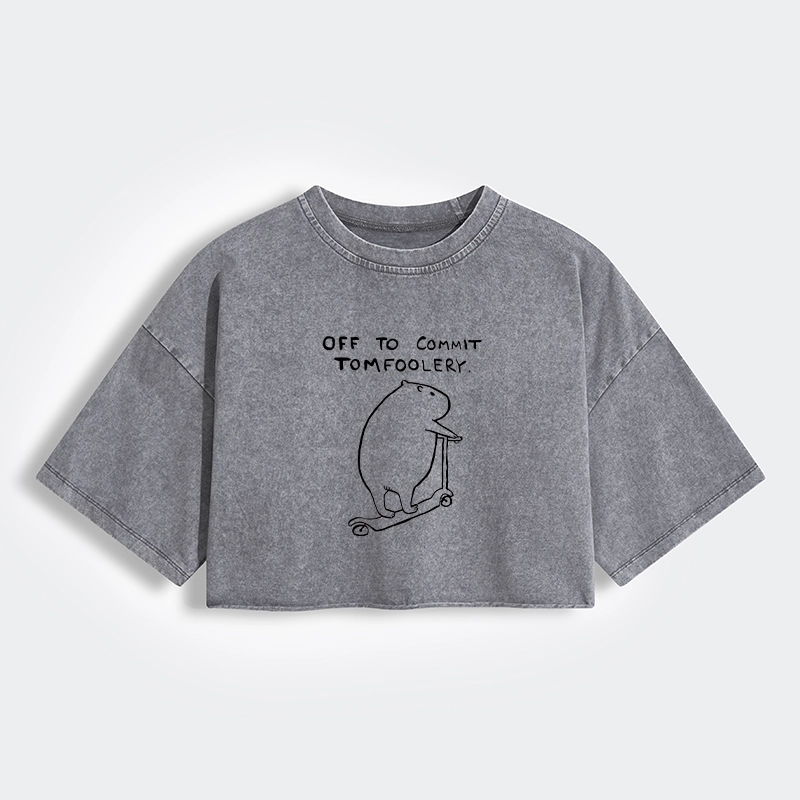 Tokyo-Lion Capybara Is Ready To Do Something Bad Women's Washed Crop T-Shirt
