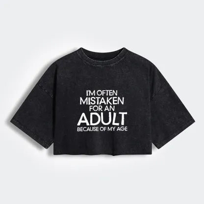 Tokyo-Lion Old In Age But Young At Heart Women's Washed Crop T-Shirt