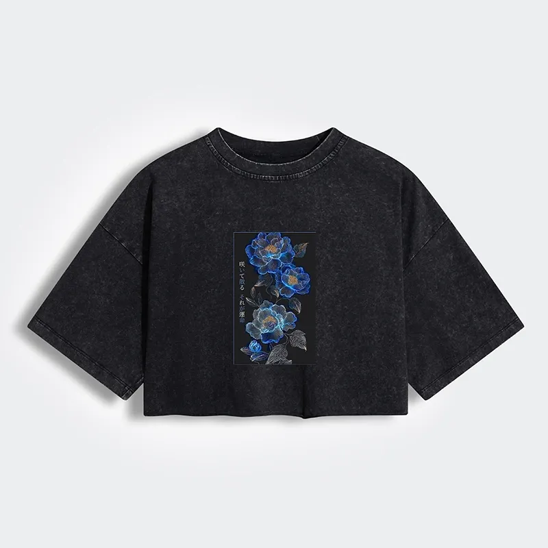 Tokyo-Lion The Sea Of Flowers In The Darkness Women's Washed Crop T-Shirt