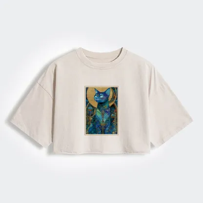 Tokyo-Lion The Cat’s Plan To Rule Them All Women's Washed Crop T-Shirt