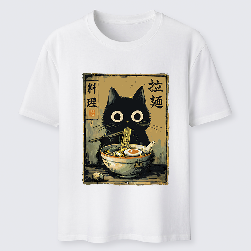 Tokyo-Tiger Cute Black Cat Eating Ramen Japan Classic T-Shirt