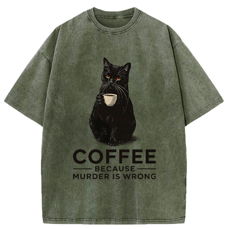 Tokyo-Lion Can't Commit Murder So I'll Drink Coffee Washed T-Shirt