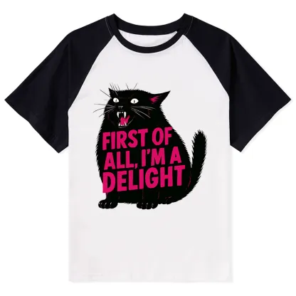 Tokyo-Lion Roaring Black Cat Raglan T-shirt