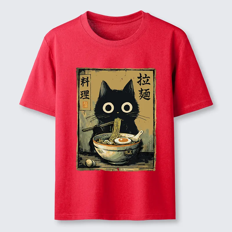 Tokyo-Tiger Cute Black Cat Eating Ramen Japan Classic T-Shirt