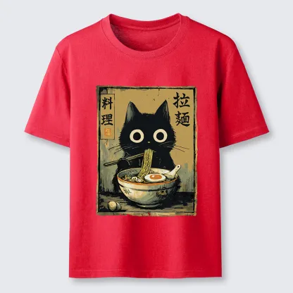 Tokyo-Tiger Cute Black Cat Eating Ramen Japan Classic T-Shirt