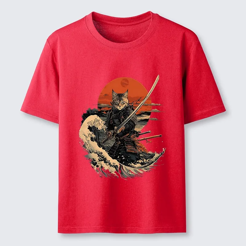 Tokyo-Lion Handsome Cat Samurai Japanese Classic T-Shirt