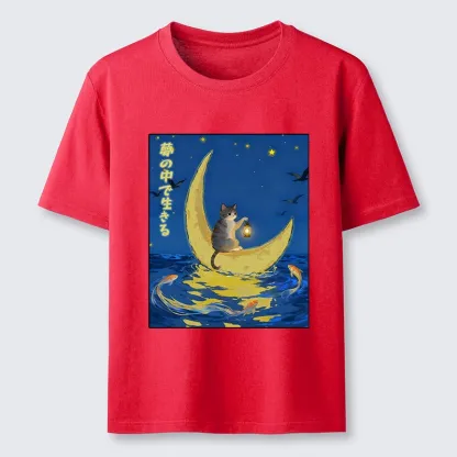 Tokyo-Lion Cat On Moon Boat Over Sea Classic T-Shirt-Tokyo-Lion