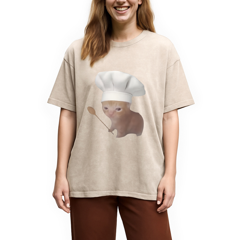 Tokyolion Funny Culinary Kitty Meme Washed T-Shirt