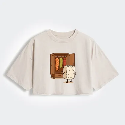Tokyo-Lion Sushi Pick Out Clothes Women's Washed Crop T-Shirt
