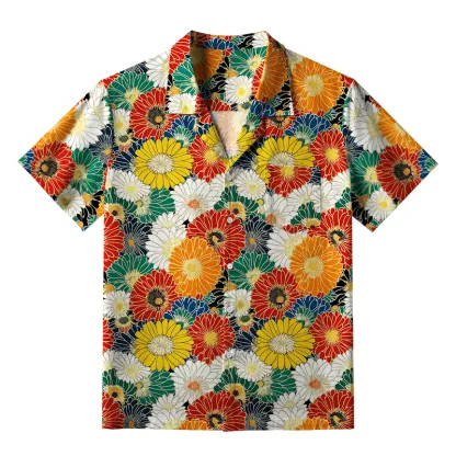 Tokyo-Lion Colorful Chrysanthemums Aloha Hawaiian Shirt