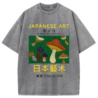 Tokyolion Japanese Art Colorful Mushrooms Washed T-Shirt