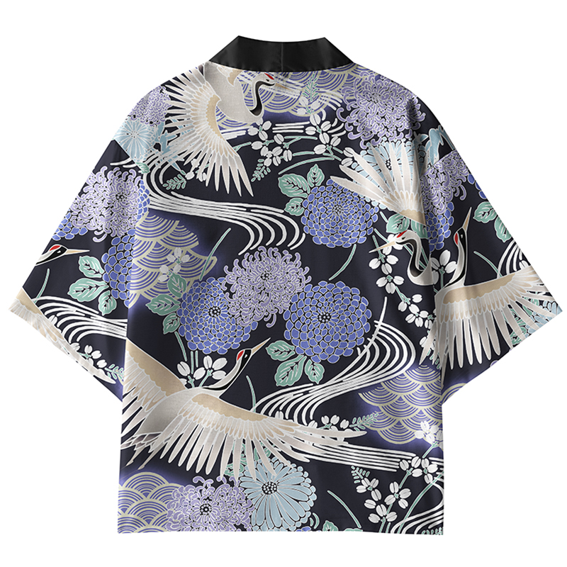 Tokyo-Lion Crane And Waves Kimono Cardigan