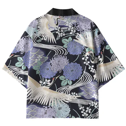 Tokyo-Lion Crane And Waves Kimono Cardigan