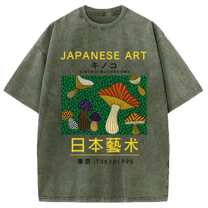 Tokyolion Japanese Art Colorful Mushrooms Washed T-Shirt