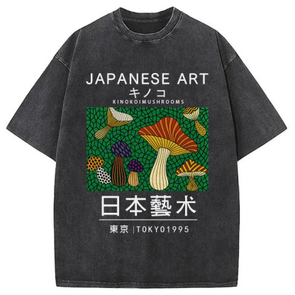 Tokyolion Japanese Art Colorful Mushrooms Washed T-Shirt