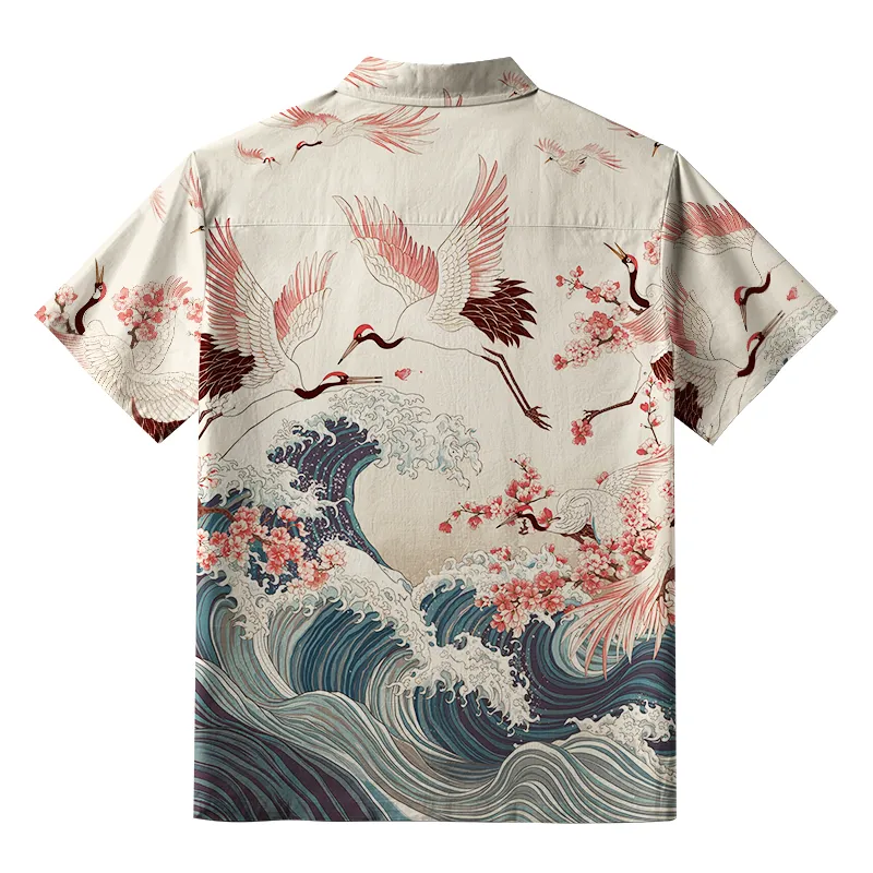 Tokyo-Lion Cranes Dancing On The Waves Aloha Hawaiian Shirt