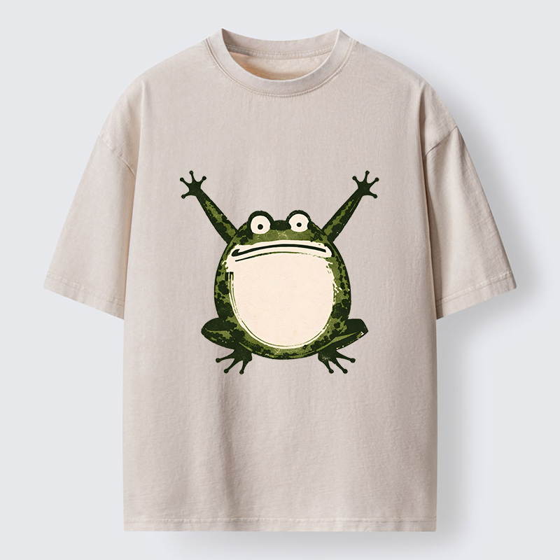 Tokyo-Lion Ukiyoe Funny Frog Washed T-Shirt