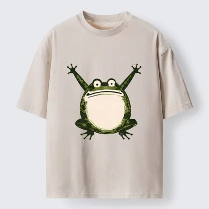 Tokyo-Lion Ukiyoe Funny Frog Washed T-Shirt
